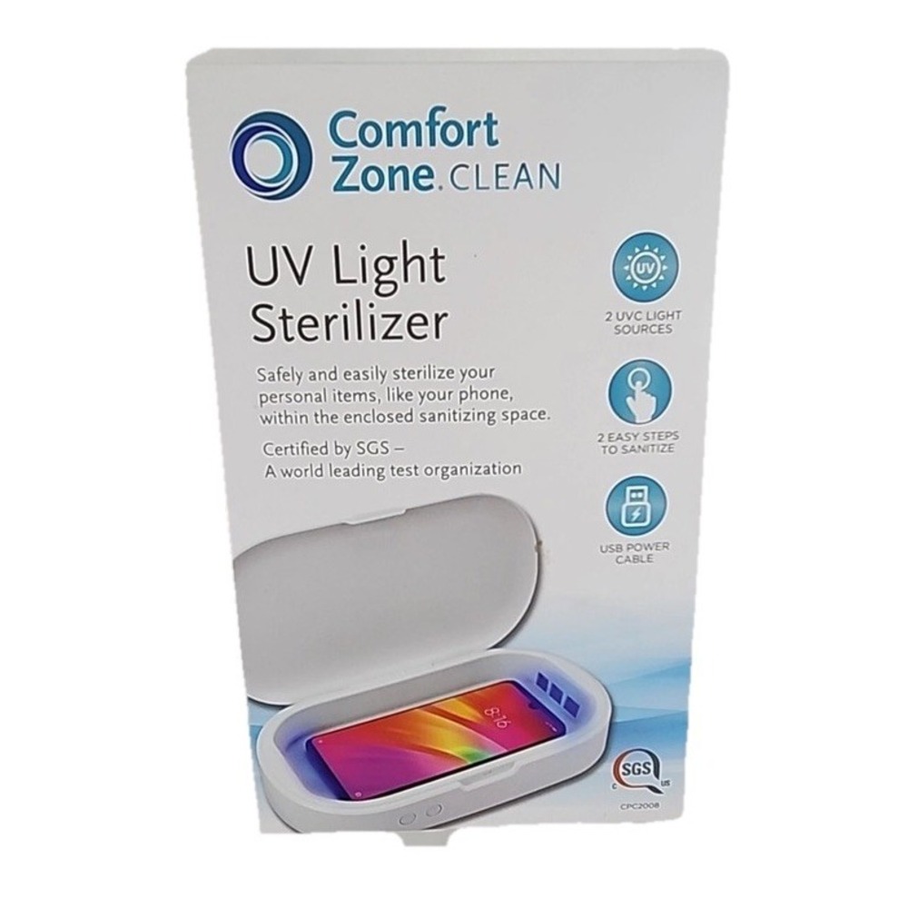 Comfort Zone Enclosed UV Light Sterilizer Box for‎ Phone, 7.4x4x1 Inches